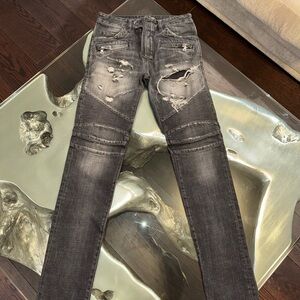 Balmain Distressed Gray Straight Jeans